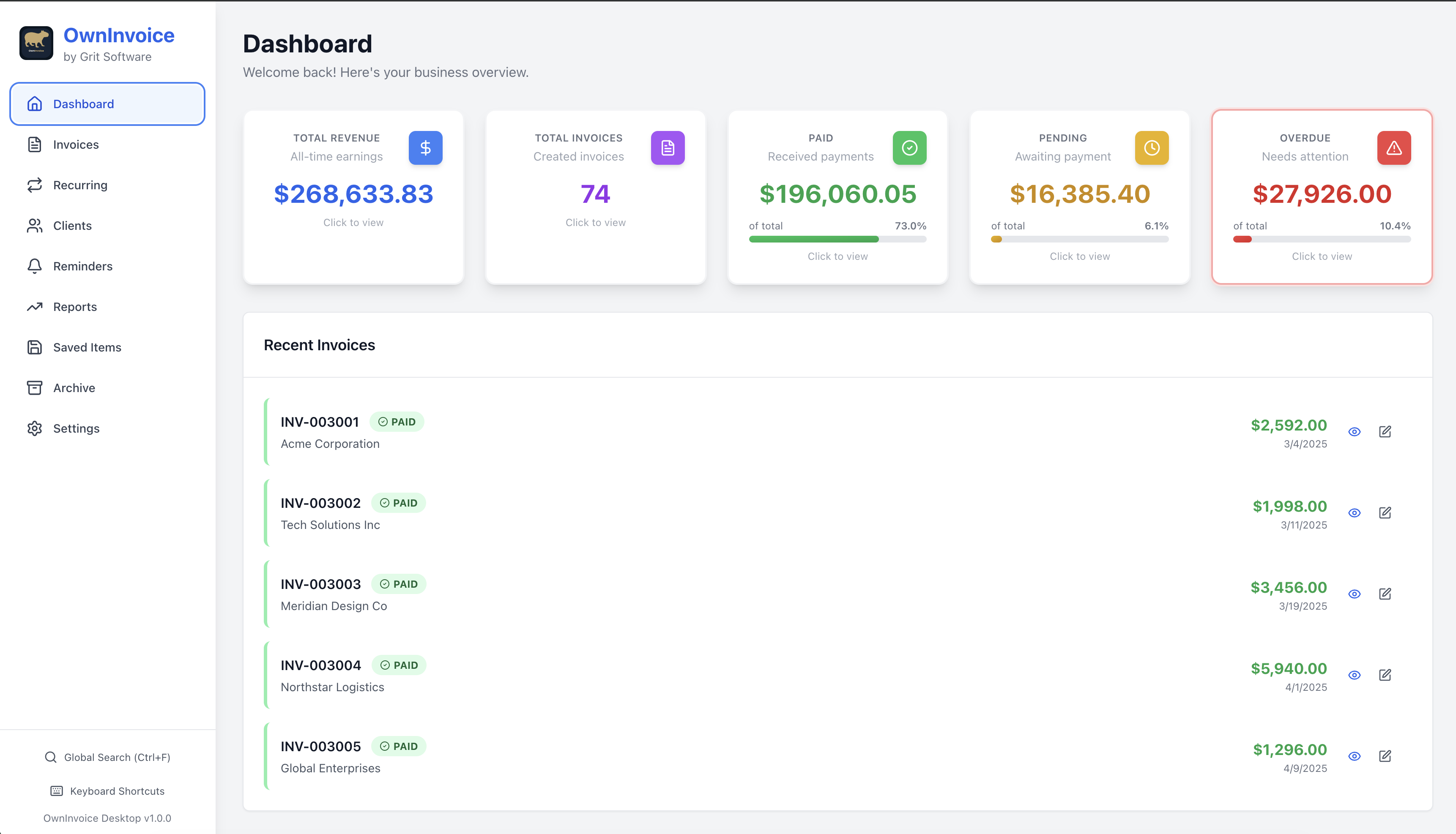 OwnInvoice Dashboard