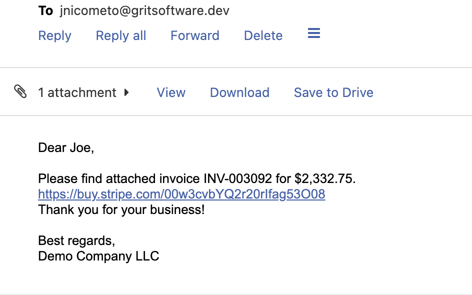 Invoice email with Stripe payment link